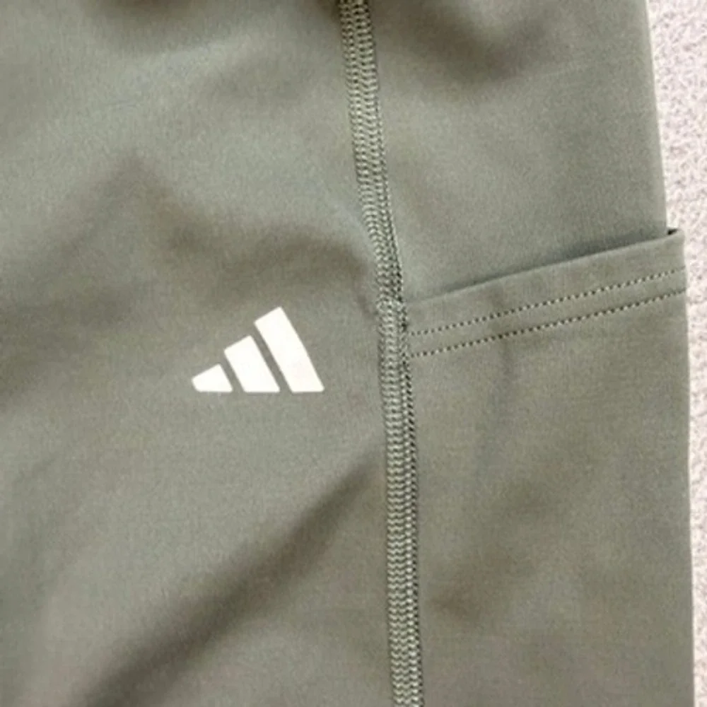 Adidas Leggings Tight Fit Yoga Gym Pants Large Olive Green Pocket High Rise
